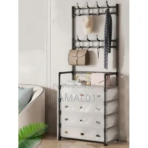 5-Layer Hall Tree With Metal Clothes Rail, Shoe Rack