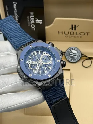 Original Hublot Blue Faux Leather Strap Watch