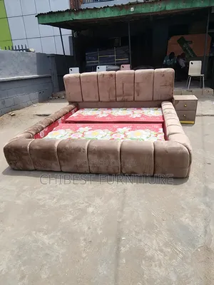Padded Bed Frame With Side Drawer, 7by6.