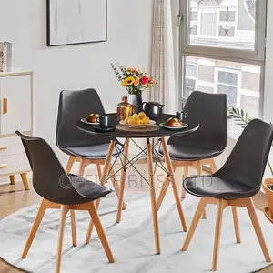 Aesthetic Dinning Wooden Table Plastic/ Top Leather Chairs