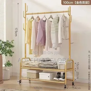 Movable Golden Clothes Hanger With Shoe Rack, 100cm