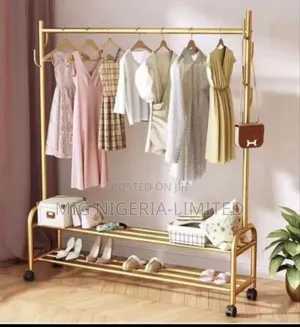 Wheel Gold Metal Clothing Hanger Shoe Rack