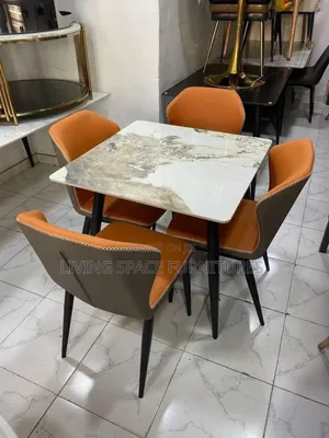 Marble Top Dining Table With 4 Leather Chairs