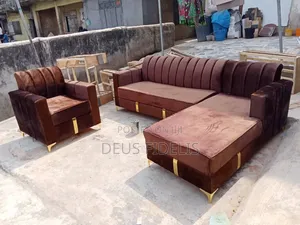 Brown Velvet L-Shape Sofa for Living Room