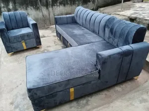 Grey Velvet L-Shape Sofa for Living Room