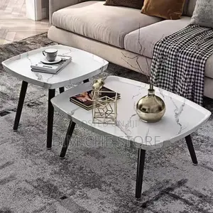 2 Pieces Marble White Top Center Table