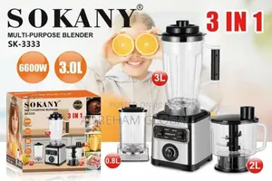 Sokany 3 in 1 6600watts Standard Multi Purpose Blender 3l