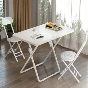 Pure White Wooden Foldable 1table 2chairs With Metal Legs