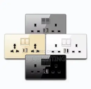 Uk13a Double Wall Socket With Socket,Glass Panel