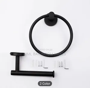 Black Stainless Steel Tissue Holder and Towel Ring Set