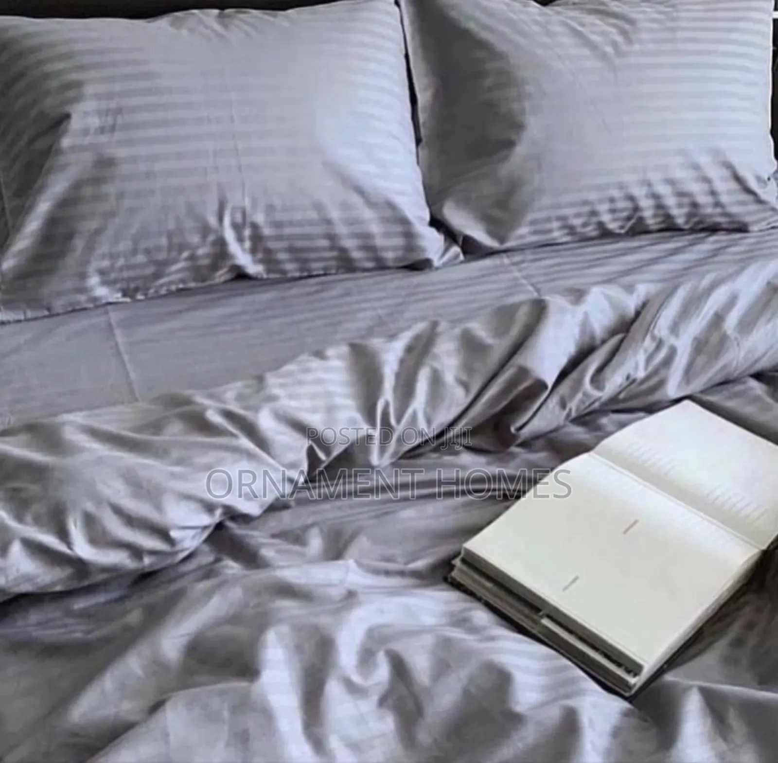 Duvet Ash Striped Plain Sheets, Complete Bedding Set