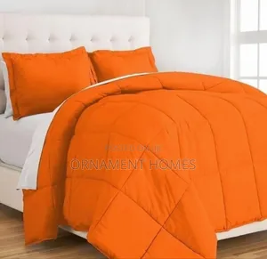 Bedings Set ( White Sheet ,Orange Pillowcases and Duvet)