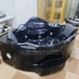 Black Corner Double Jacuzzi Massage Bathtub