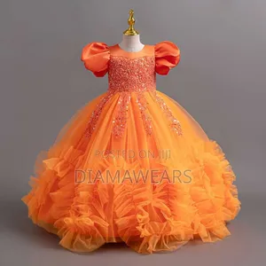 Orange Children Birthday Full Ball Gowns