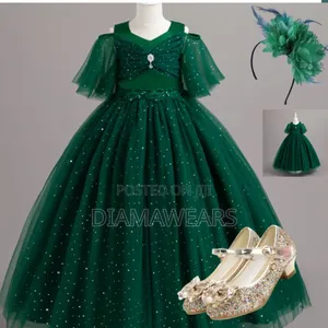 Green Ceremonial Girls Full Ball Gown