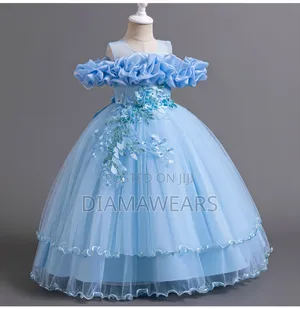 Skyblue Ruffle Princess Ceremonial Party Full Ball Gown