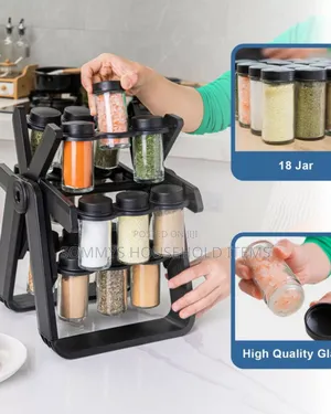 Rotating Spice Rack (18pcs Glass Jar Container)