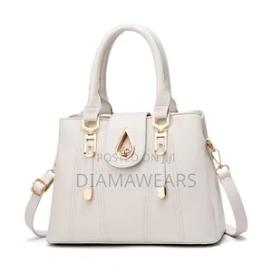 White 3 Compartment Leather Trendy Hand Bag