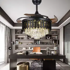 Black Modern Luxury Crystal Chandelier Fan