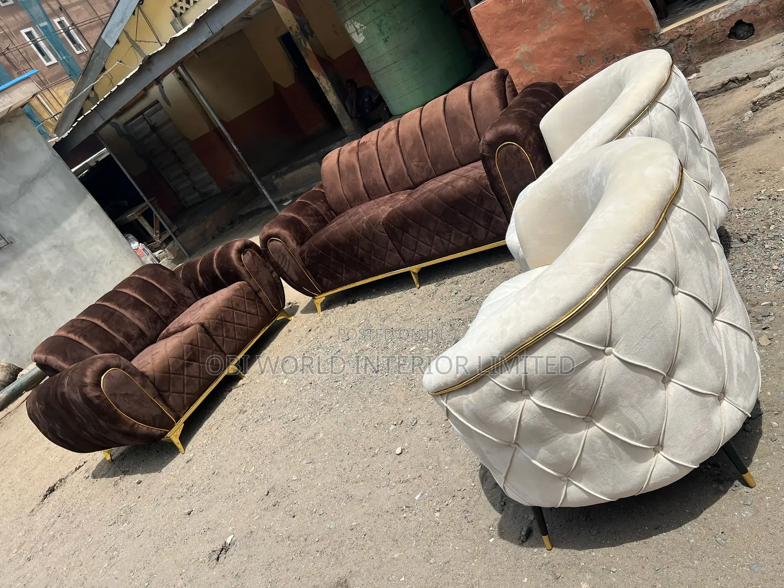 Contemporary Sofa Set Brown Cream