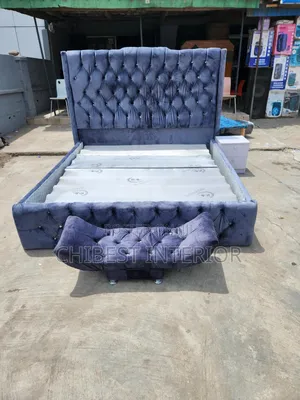 Padded Grey 6by6 Bed With White Side Drawer and Footrest