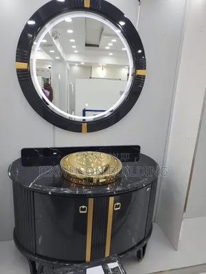 Black Cabinet With Single Basin and Smart Mirror.