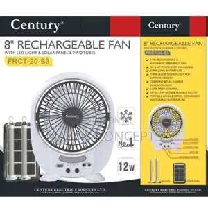 8" Century 3-in-1 Solar Rechargeable Table Fan+Panel+2-Tubes