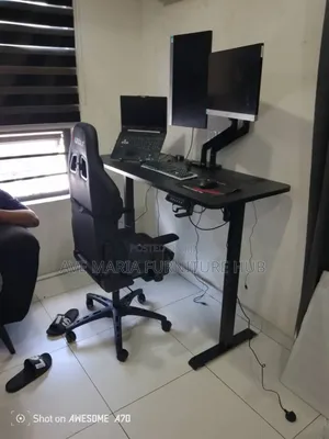 Office Electric Adjustable Height Desk and Chair.