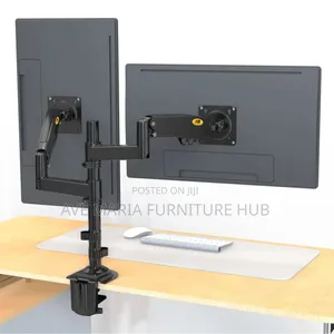 Dual Arm Monitor Desk Mount Tilt, Swivel, Pneumatic Stand