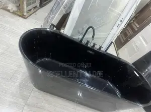Black Free Standing Bathtub Built With Mixer Tap