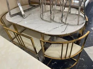 6 Seater Marble And Metallic Dining Set (Space Saving)