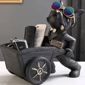 Black Resin Bulldog Decorative Figurine for Placing Items