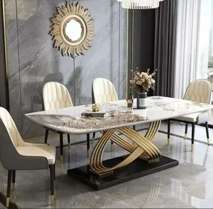 Royal Exquisite Marble Top Dining Table With Padded Chairs