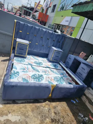 Six by Six Padded Bed Frame With Vanity Table and Cupboards