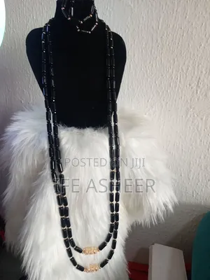 Black Gold Above Navel Length Neck Beads, 2 Bracelets