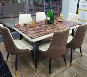 Luxurious Dining Set With Six Leather Seats