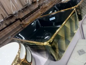 Gold and Black Square Countertop Basin