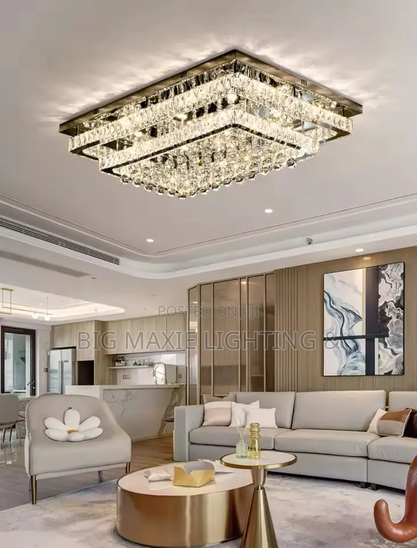 Luxury Classic Rectangular Crystal Silver Led Chandelier