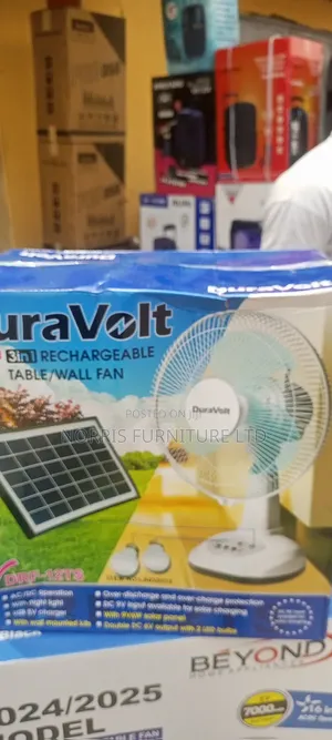 12" 3in1 Rechargeable, Solar Fan. Duravolt