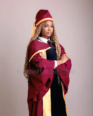 Wine and Yellow Combo Graduation Gown for Rent