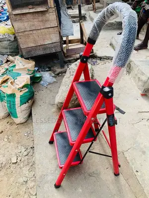 Red Kitchen Ladder 3 Steps Fiber Ladder