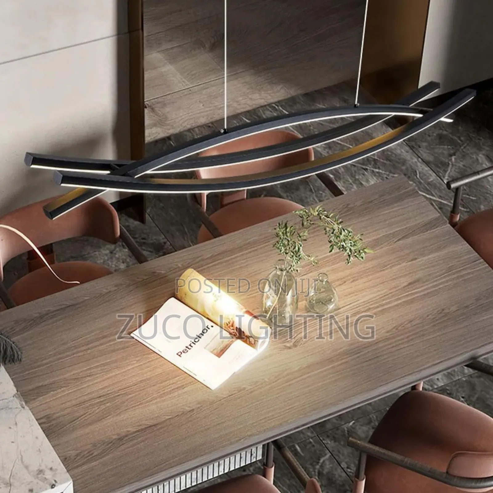 Dimmable Modern Chandelier, Led 3-Lights Linear Lightin