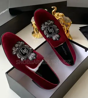 Suede Loafers Shoes- Black and Red