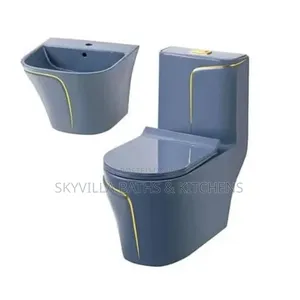Modern Luxury Slate Blue Gold Ceramic Bath Suit