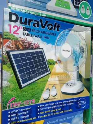 12" Duravolt Solar Rechargeable Table Fan