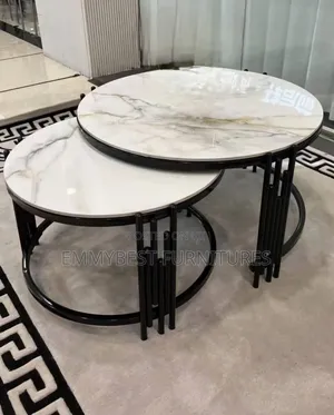 Classic Round Design Marble Top Center Tables, 2 In 1 Model.