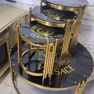 Original Complete Parlor Set of Table Golden and Seliver