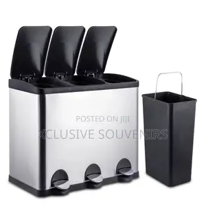 60l Stainless Steel 3 Compartment Pedal Trash Bin