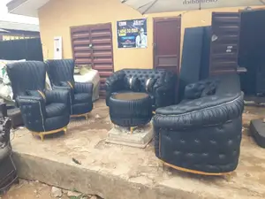 Sofa Set of Chair Black Leather