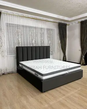 6 X 6 Black Upholstered Fabric Bedframe